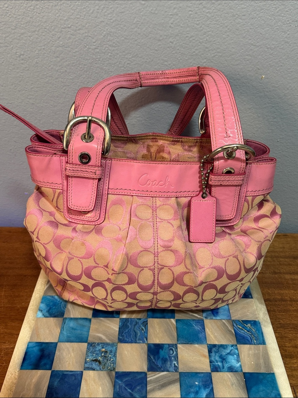 Coach Y2K  Barbie Pink Signature Canvas Tote with Leather Trim (F15047)